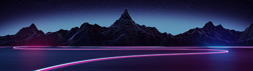 3840x1080 Synthwave, Landscape, Neon Light, Mountain, synthwave and retrowave HD wallpaper