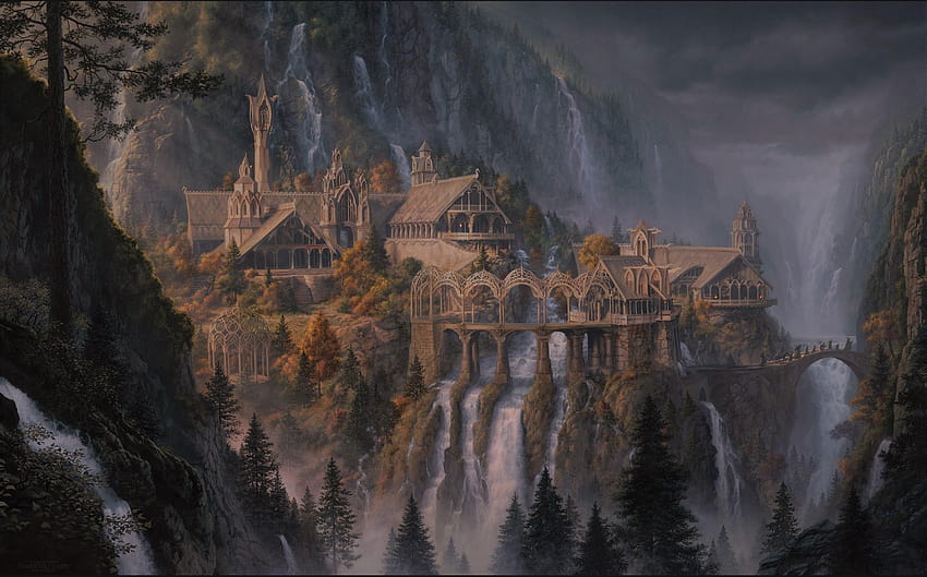 บ้านของ Elrond ใน Rivandell โดย Alan Lee วอลล์เปเปอร์ HD