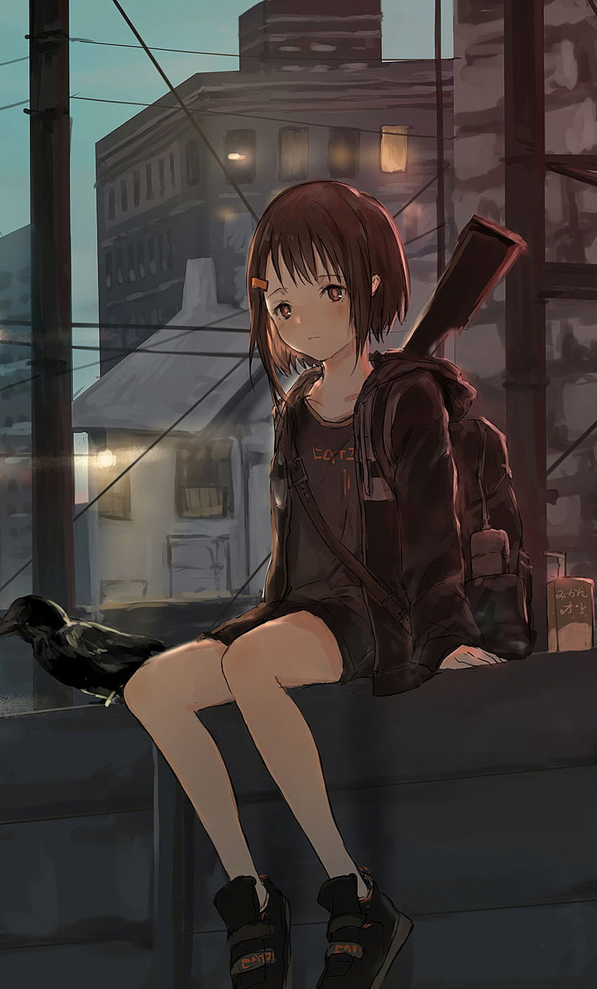 1280x2120 Anime Girl Sitting Alone Roof Sad iPhone, iphone sad girl cartoon wallpaper ponsel HD