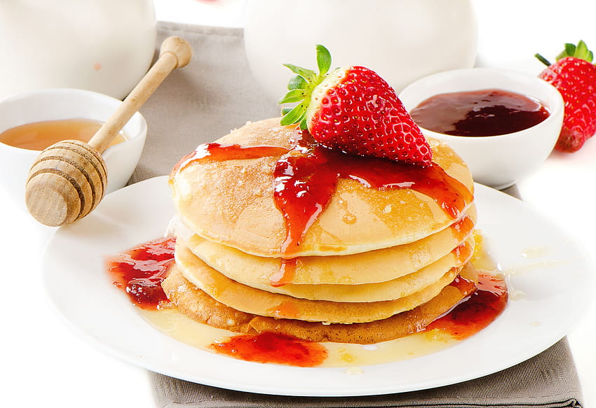 Varenye Pancake Strawberry Food Plate 5530x3790 HD wallpaper