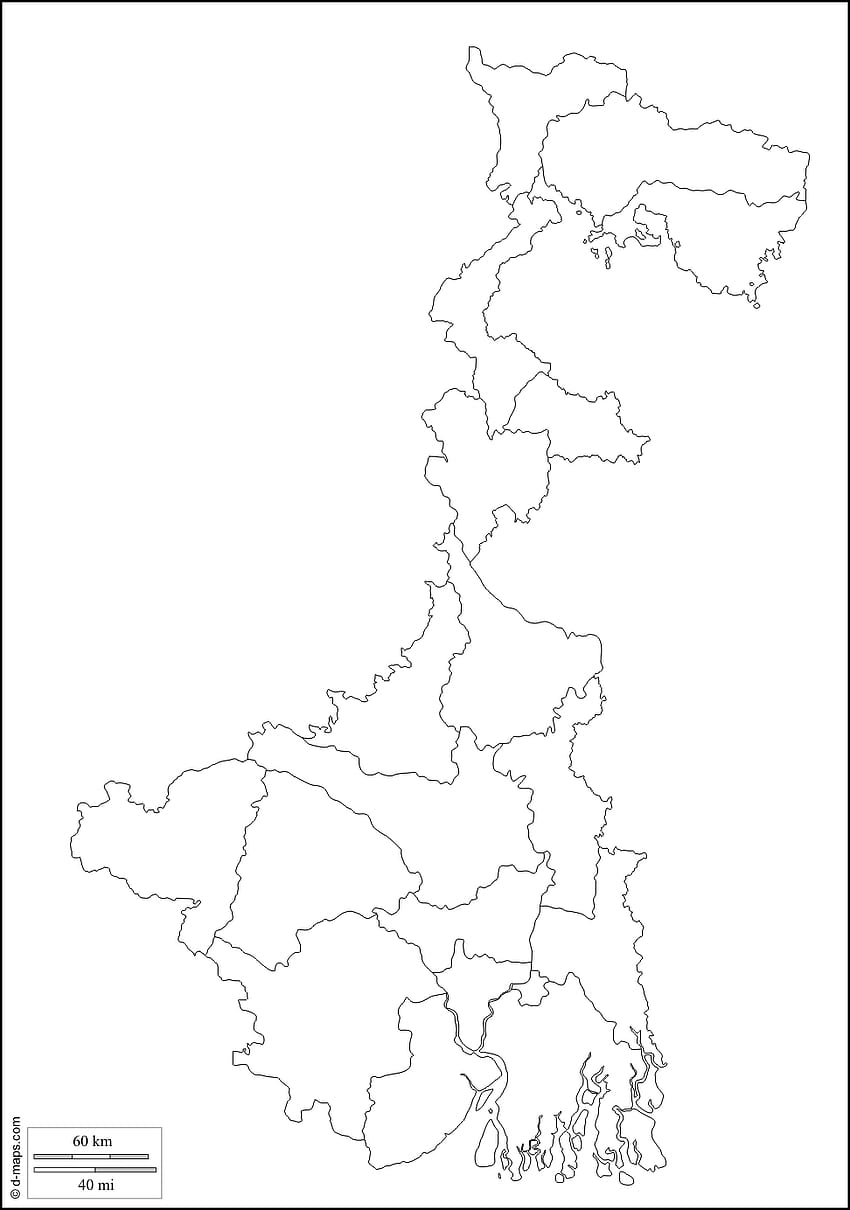 Западен Бенгал: карта, празна карта, контурна карта, основна карта: контур, области, карта на Западен Бенгал HD тапет за телефон