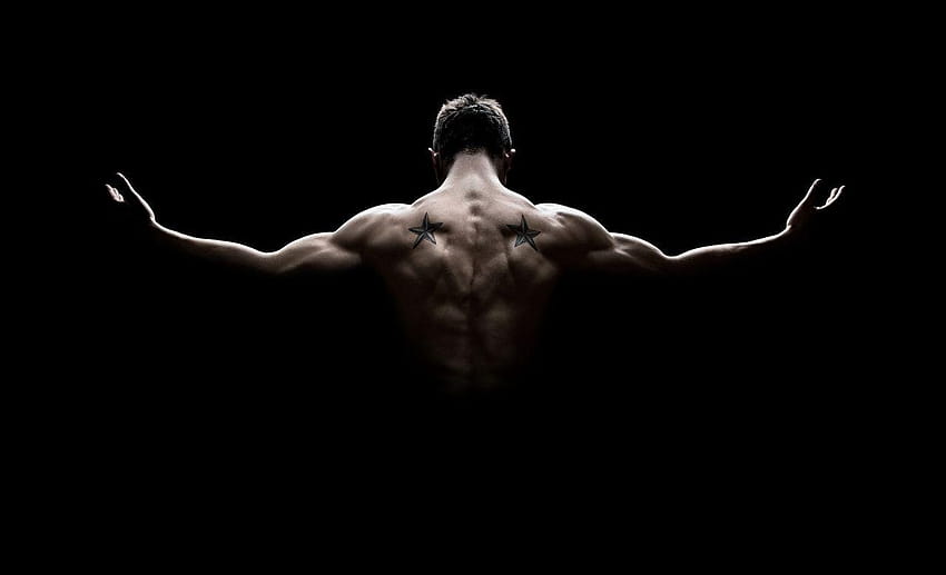 Мъжки мускул Човешки гръб Черни фонове, мъжки мускул HD тапет