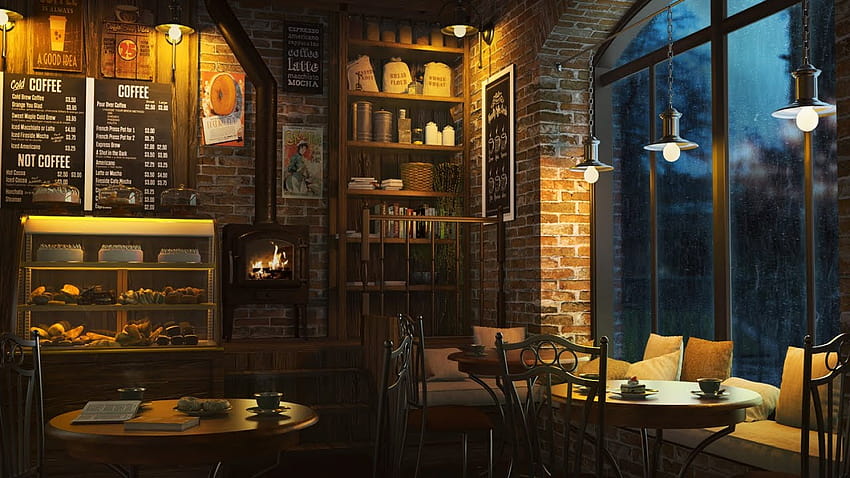 Cozy Coffee Shop Ambience with Relaxing Jazz Music, Rain Sounds and  Crackling Fireplace, cozy autumn cafe window HD wallpaper | Pxfuel