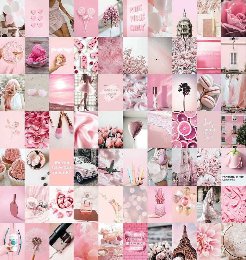 Kit de colagem de parede, kit de colagem rosa, rosa suave rosa claro estético, DIGITAL, 70 peças, colagem estética rosa bebê Papel de parede de celular HD
