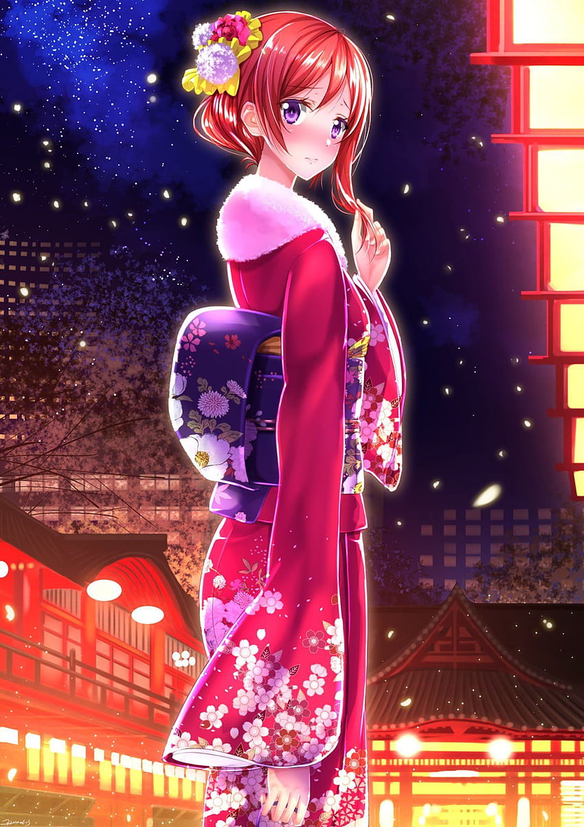Love live school idol serie anime ragazza kimono rosa bellissimo, idolo anime Android Sfondo del telefono HD