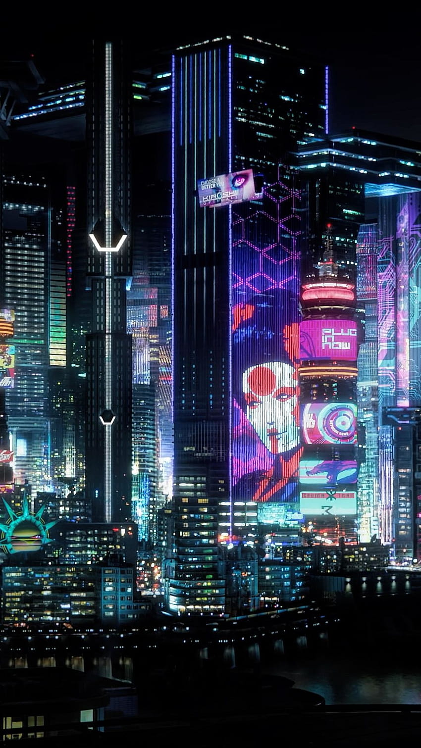 Download Raindrops, Young woman, Anime, Rain, Cyberpunk, Night, City, Neon,  Glow Wallpaper in 1920x1440 Resolution