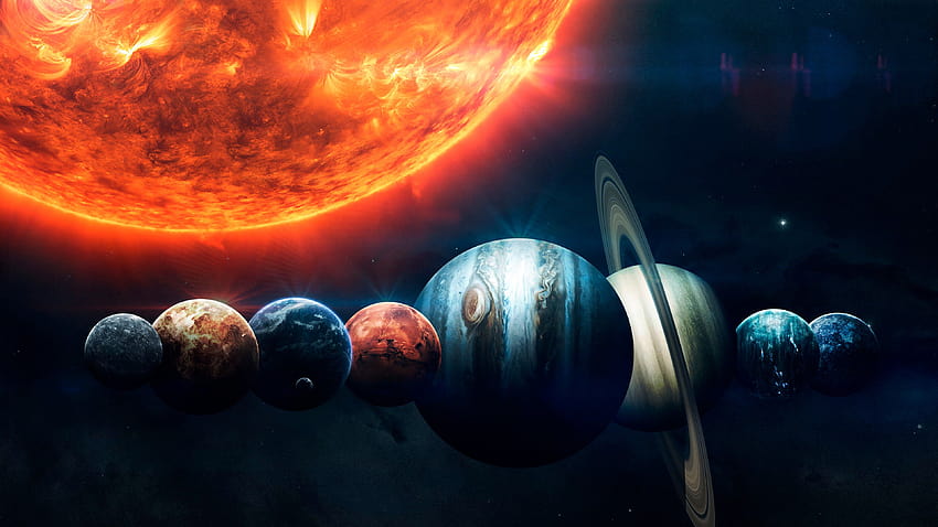 Sonnensystem, Planeten, Sonne, Orange, Sterne, Brennen, Erde, Mars, Jupiter, Roter Planet, Weltraum HD-Hintergrundbild