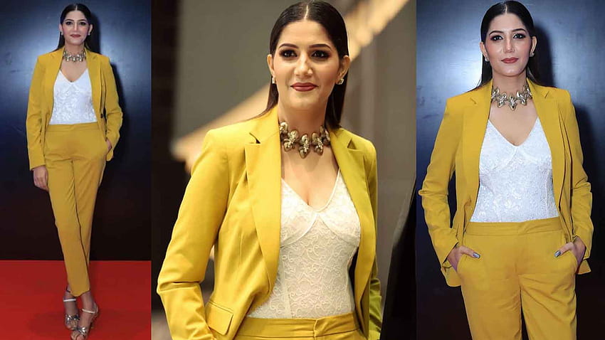 Haryanvi sensation Sapna Choudhary looks like a diva in this yellow pantsuit! HD wallpaper