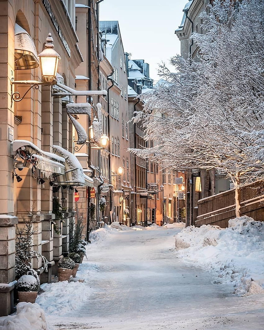 Гамла Стан, Стокхолм Лен, Швеция, стокхолмска зима HD тапет за телефон