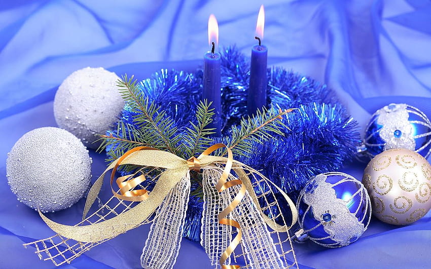 Blue Christmas Candles HD wallpaper