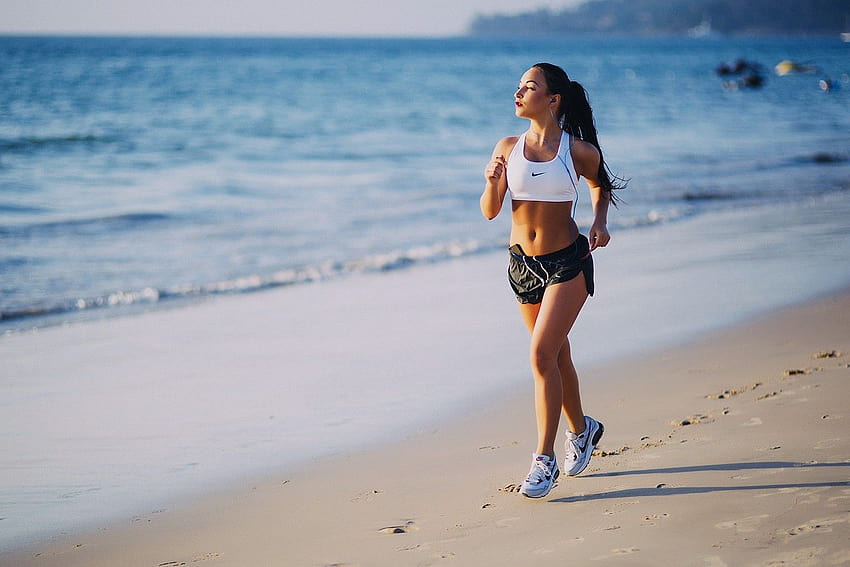 Women Model Sports Run Shorts Shoes Beach Sand Sea, women and sea HD wallpaper
