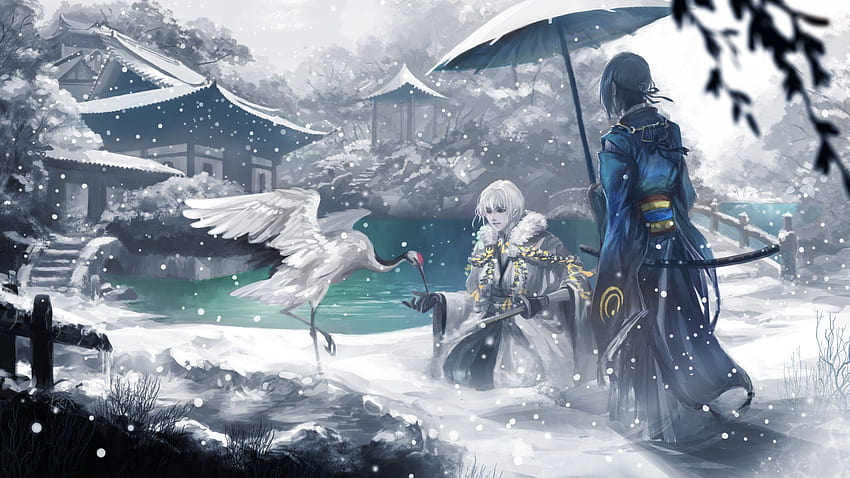 Touken ranbu tsurumaru mikazuki iceanimal anime fantasy snow, anime snow HD wallpaper