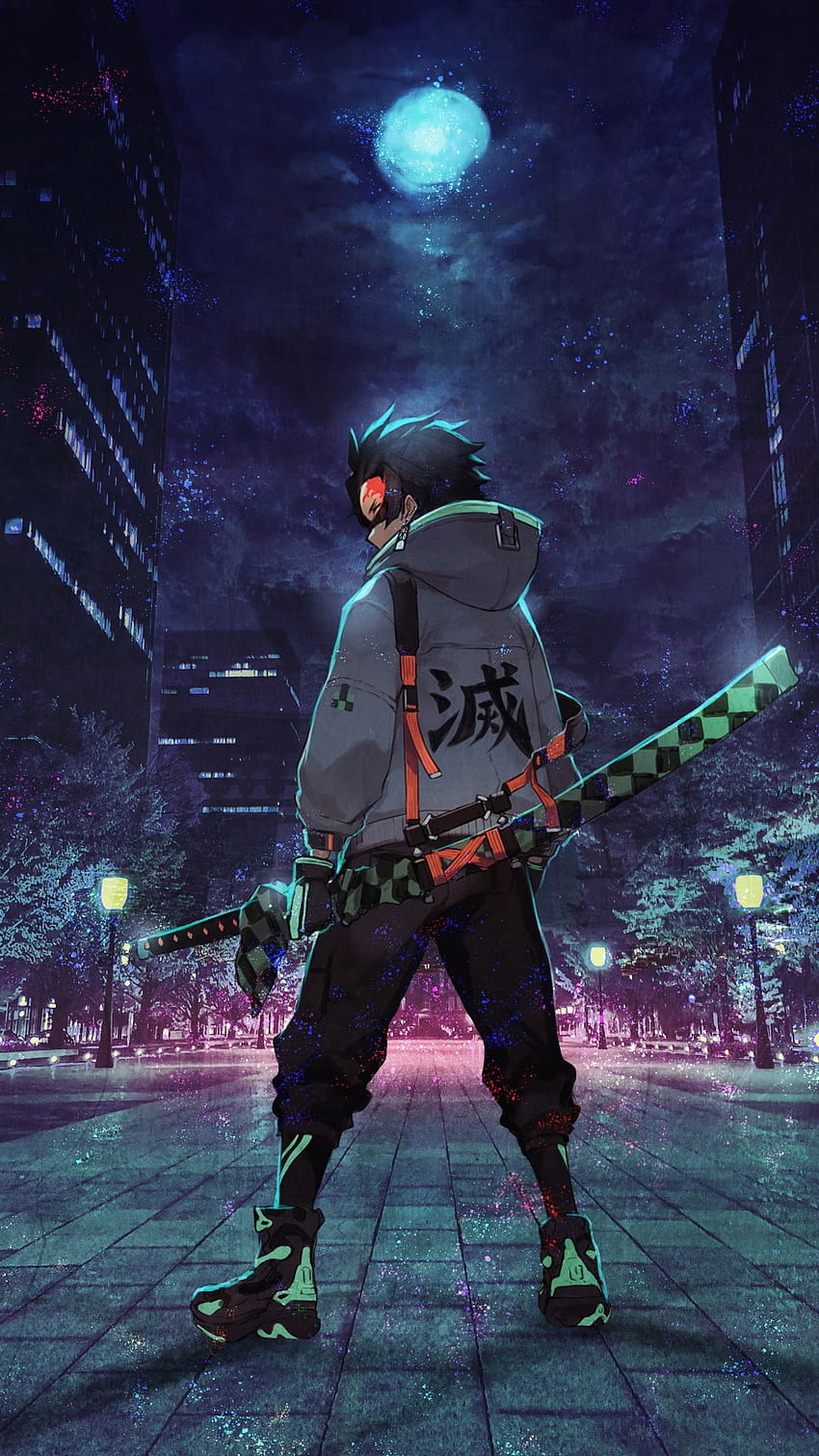 14402560 Urban ninja anime art rangekon [1440x2560] para tu móvil y tableta, ninja neon fondo de pantalla del teléfono
