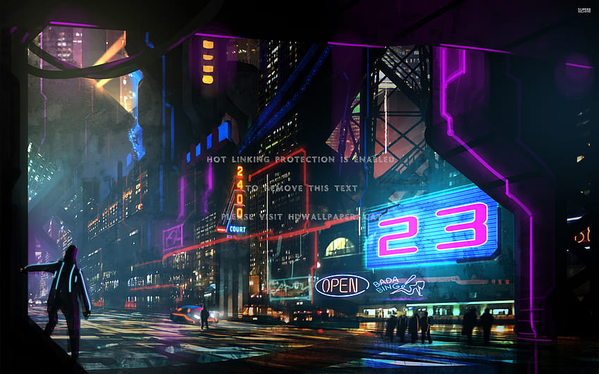 neon signs in the night city abstract, retro neon city HD wallpaper