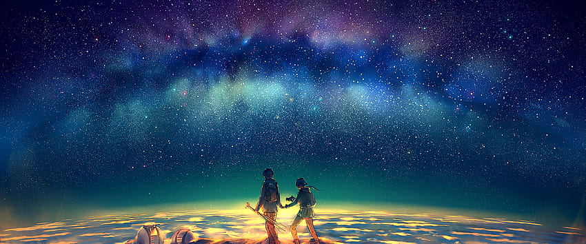 Anime Stars Night Sky Summit, malam anime ultrawide Wallpaper HD