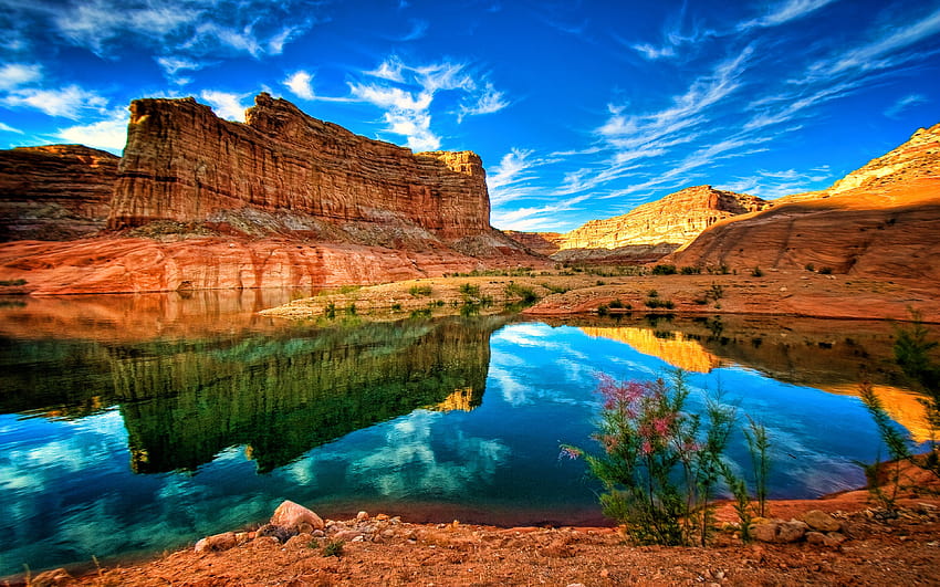 Glen Canyon, река Колорадо, R, красива природа, планини, пустиня, каньон, Америка, САЩ, американски забележителности с резолюция 3840x2400. Високо качество, colorado river ultra HD тапет