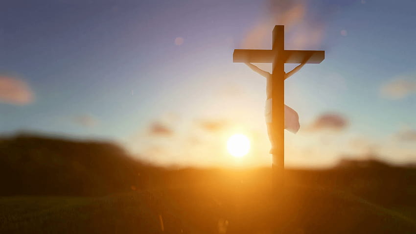 Sylwetka Jezusa z krzyżem nad zachodem słońca, koncepcja religijna, tło krzyża Jezusa Tapeta HD