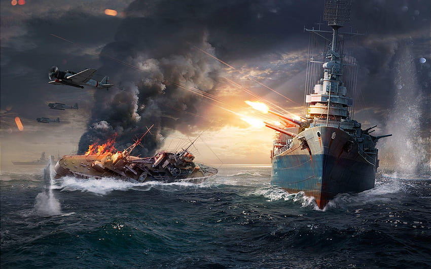 : World of Warships, vehículo, explosión, Battleship fondo de pantalla