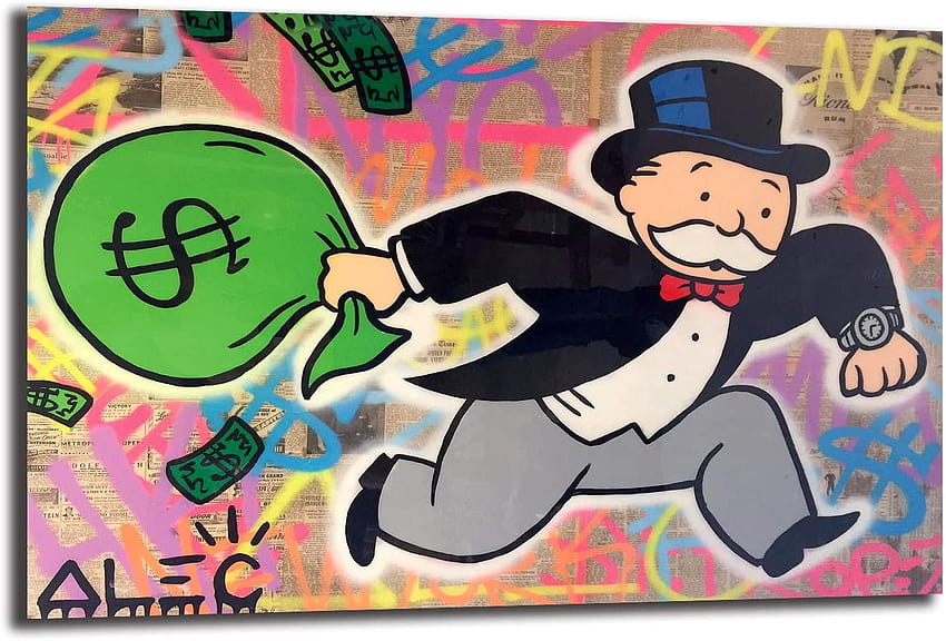FireDeer Alec Monopoly Man Running With Money Bag Graffiti Street Art Canvas Painting Poster Prints For Living Room Wall Decor Large Size, monopoly man logo HD тапет