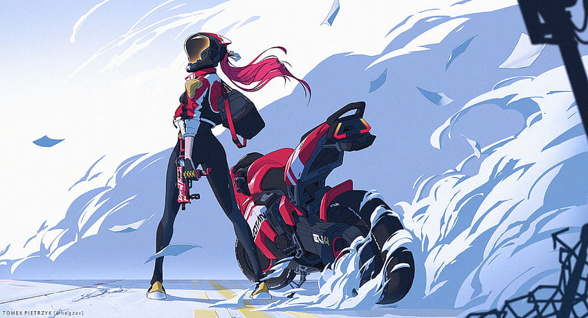 anime biker girl HD wallpaper
