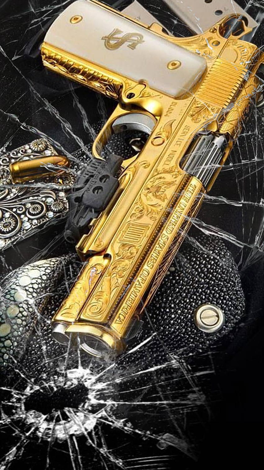 Złoty 1911, złoty pistolet Tapeta na telefon HD