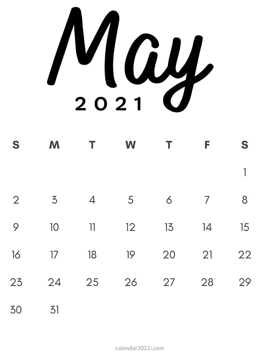 2021 年 5 月 2020 年 5 月カレンダーの黒と白の外観のシンプルな印刷可能なカレンダー テンプレート デザイン HD電話の壁紙