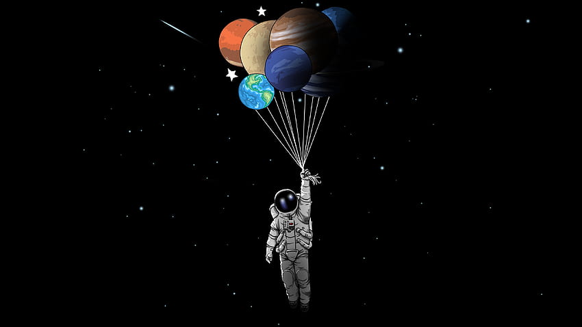 Astronaut Holding Planetary Balloons Ultra HD wallpaper
