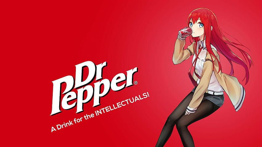 Аниме момиче пие Dr Pepper, waifu HD тапет