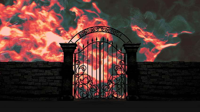 Gerbang ke Neraka terbuka dengan latar belakang berapi-api, Video Stok animasi 3D, latar belakang neraka Wallpaper HD