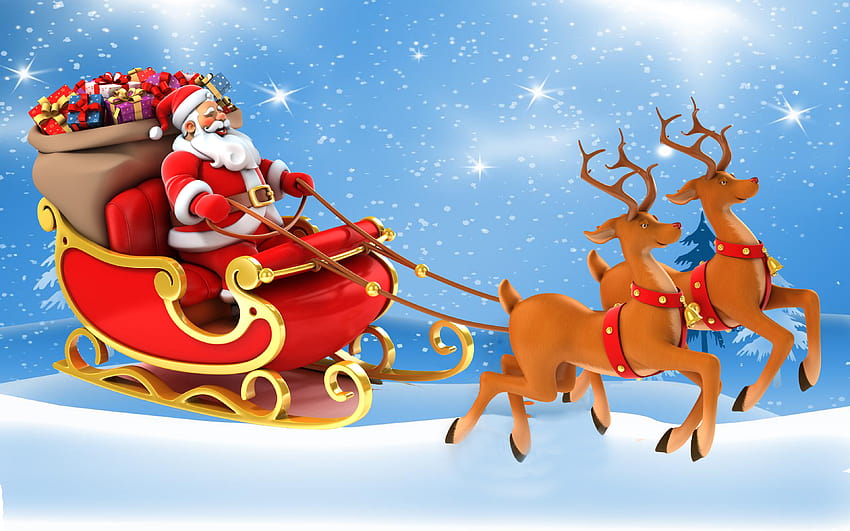 Christmas Postcard Santa Claus In A Sleigh With Gifts, christmas sleigh HD wallpaper
