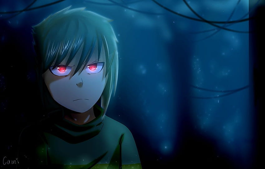 red eyes, dark forest, in the dark, evil eye, damn place, android chara HD wallpaper