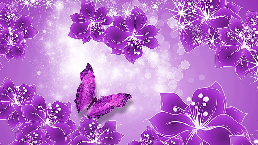 Papillon rose et violet, femmes noires et papillons violets Fond d'écran HD