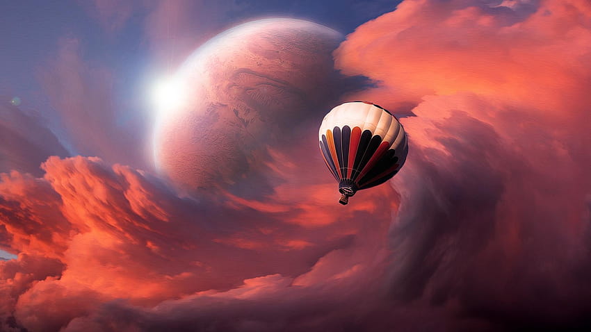 1920x1080 air balloon, sky, clouds, moon balloon HD wallpaper