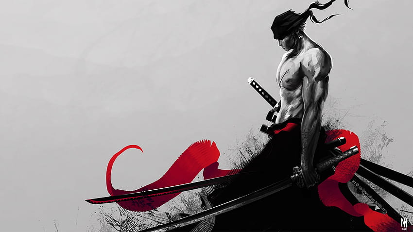 1040786 negro, ilustración, rojo, One Piece, Zorro, zoro rojo y negro fondo de pantalla