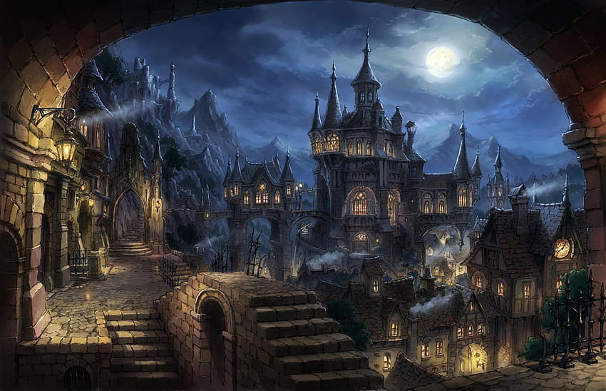 Mittelalterliches Schloss, wunderschönes Fantasy-Schloss HD-Hintergrundbild