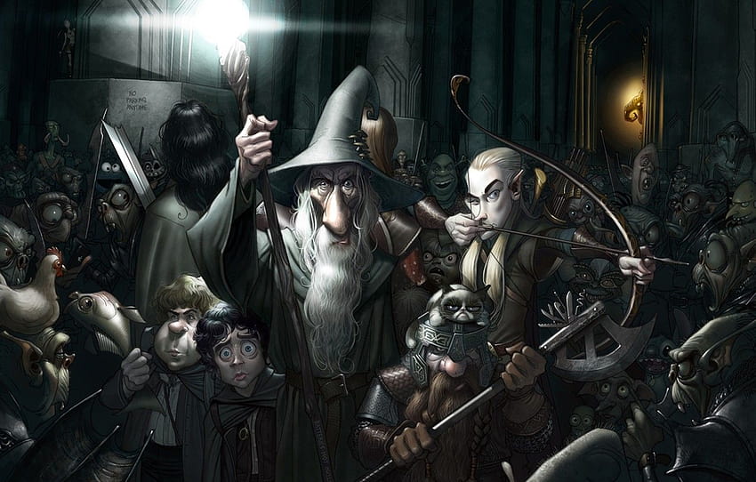 Penguasa Cincin, Aragorn, Gandalf, Gimli, Legolas, Frodo Baggins, Samwise Gamgee , bagian фильмы Wallpaper HD