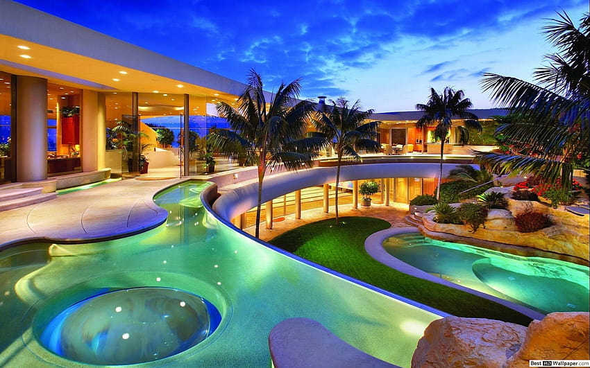 Hotel de luxo com piscina, piscina do hotel papel de parede HD