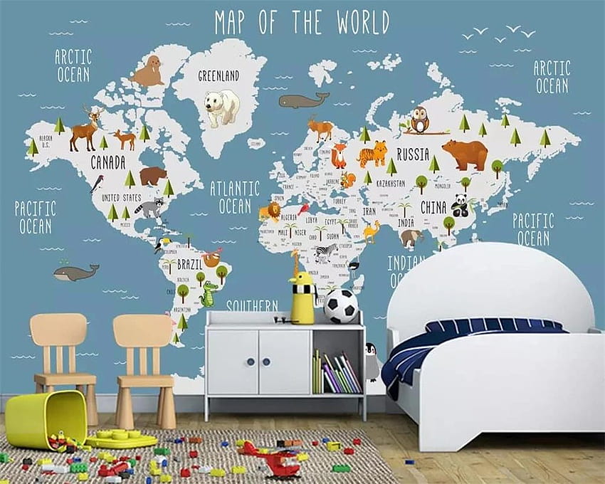 カスタム漫画世界地図子供部屋背景壁壁画大カスタムリビングルーム寝室 3d 高画質の壁紙