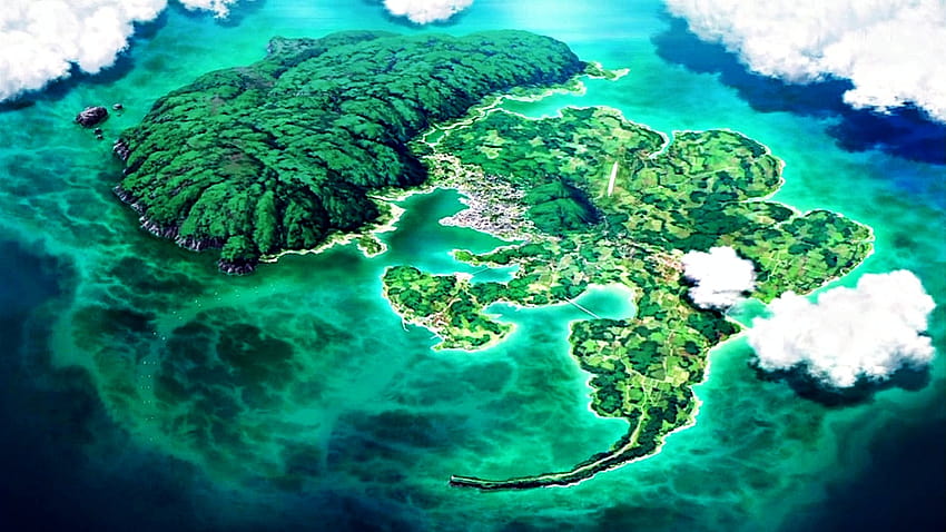 okyanus, bulutlar, doğa, ağaçlar, Eureka Seven, adalar, okinawa, anime, Eureka Seven Ao, plaj ::, anime adası HD duvar kağıdı