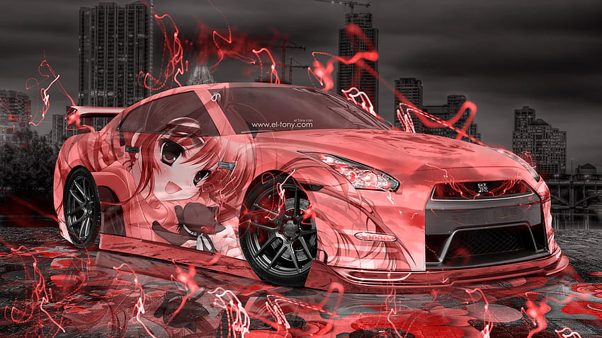 Nissan GTR R35 JDM Anime Girl Aerography City Car 2015 el Tony, gtr rot HD-Hintergrundbild