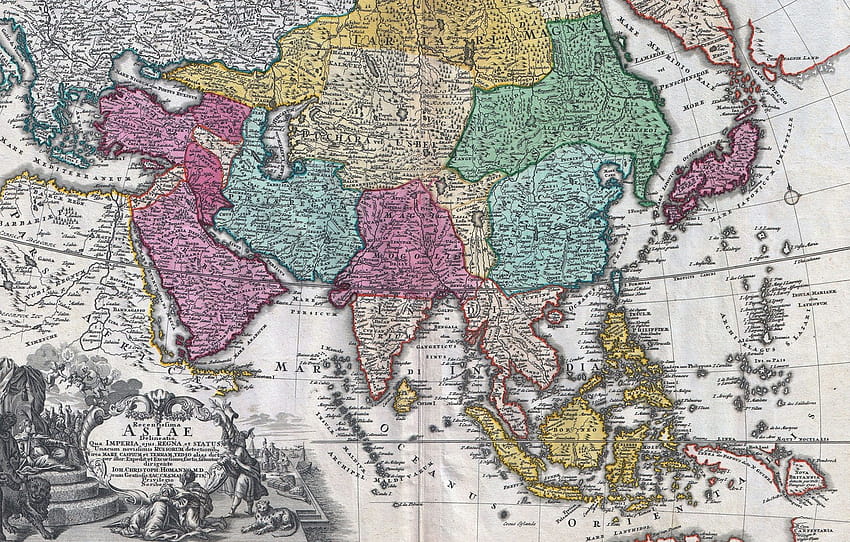 old maps, geography, 18th century map of Asia, Johann Christoph Homann, Map of Asia 18th century, 1730, Johann Christoph Hohmann , section разное, asian map HD wallpaper