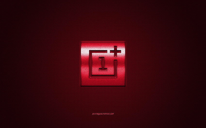 OnePlus logo, red shiny logo, OnePlus metal HD wallpaper