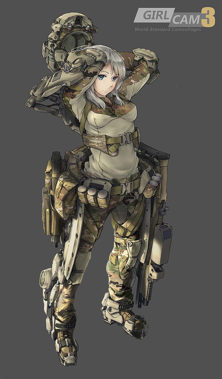 : anime, weapon, Exoskeleton, army girl, girl army anime HD phone wallpaper
