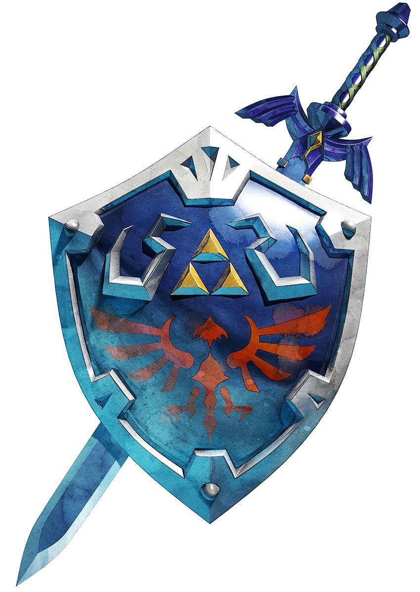 Master Sword Hylian Shield de The Legend of Zelda: Skyward Sword fondo de pantalla del teléfono