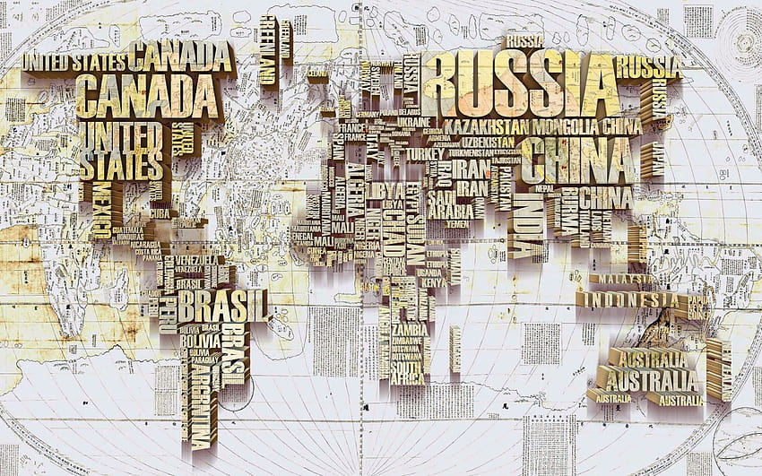Mapa mundial de tipografia 3D, conceito de mapa mundial, mapa do Paquistão papel de parede HD