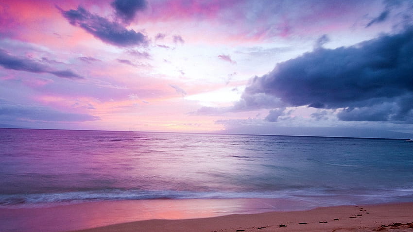 6131970 / playa, horizonte, atardecer, reflejo, rosa, mar, playa rosa violeta azul atardecer fondo de pantalla