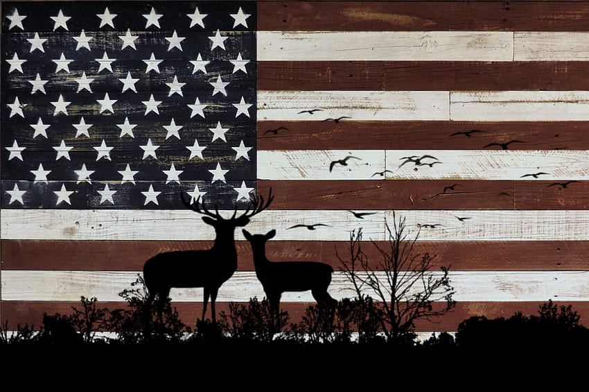 アメリカの鹿の旗は素朴な植物を植えます 高画質の壁紙