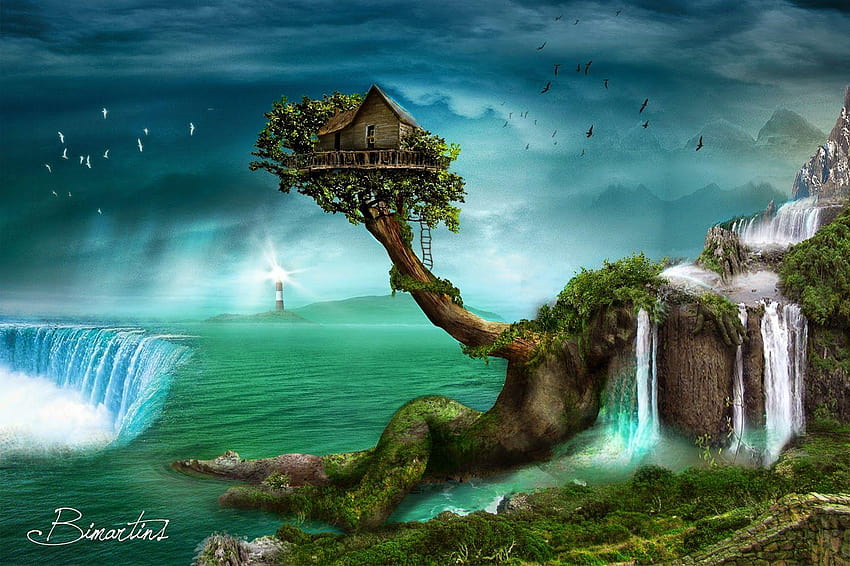 Beautiful Tree House fantasy fairy tale, treehouse HD wallpaper