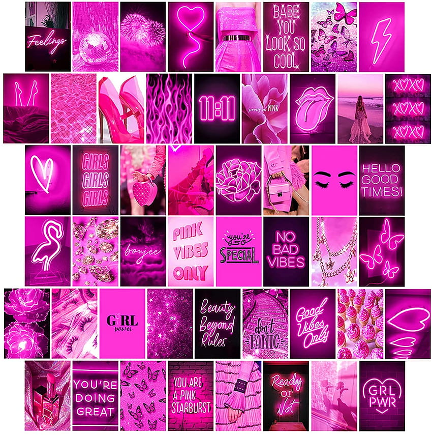 Woonkit Pink Neon Wall Collage Kit Estetico , Arredamento Camera Trendy per Ragazze Adolescenti, Kit Collage Rosa, Arredamento Camera Rosa Caldo, Arredamento Camera Rosa Estetica, Arredamento Parete Rosa Caldo, 50 Pezzi 4x6, Neon Collage Rosa Sfondo del telefono HD