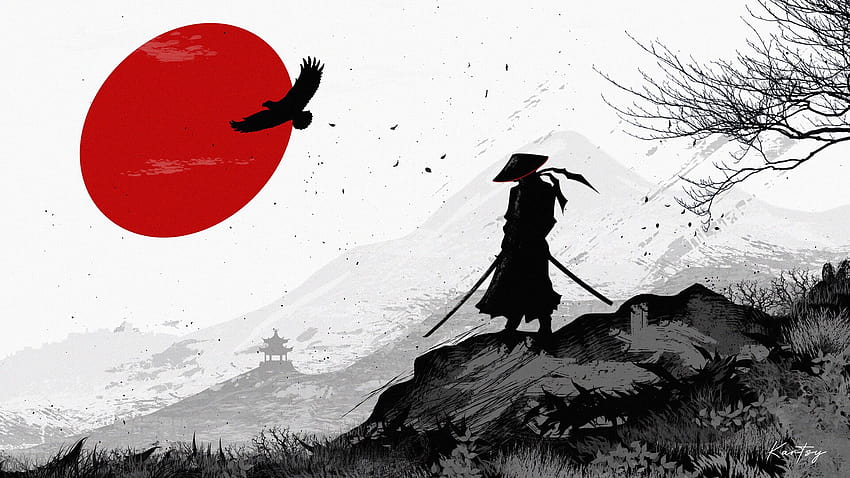 1920x1080 samurai, warrior, silhouette, art, black and white full , tv, f, backgrounds HD wallpaper